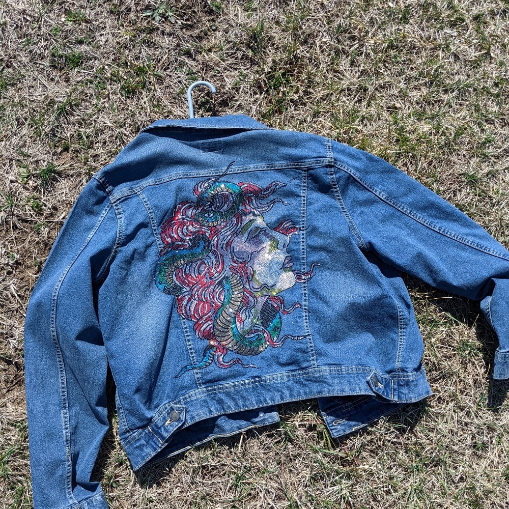 Sequined Medusa denim jacket L